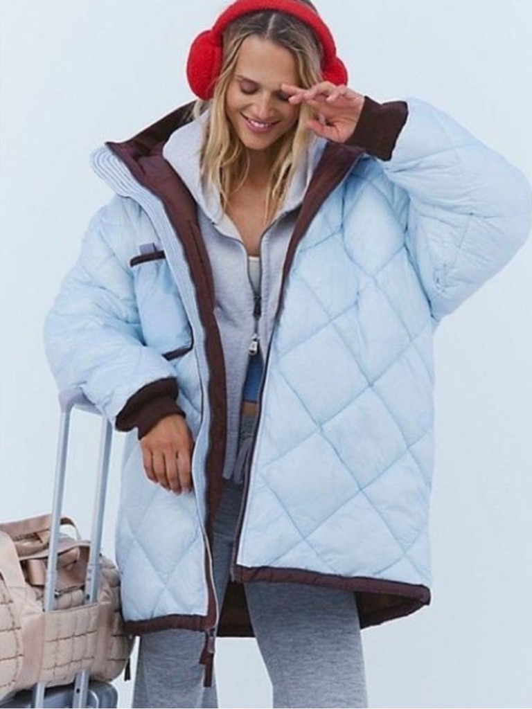Nwt Free People Fp Movement Roaming On Reversible Parka In Brown Light Blue